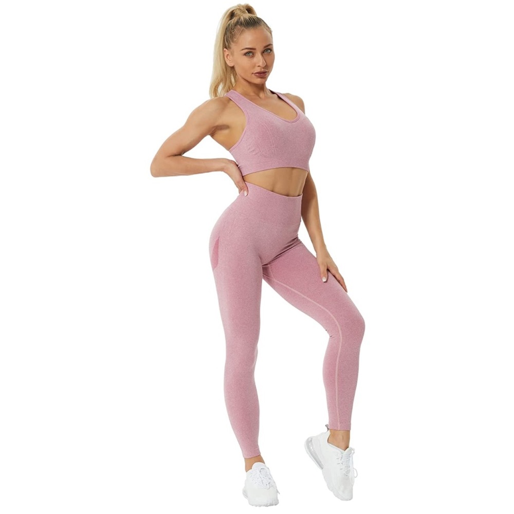 Baby Pink Workout Set 2 Pieces Seamless Butt lift Workout High Waist Leggings